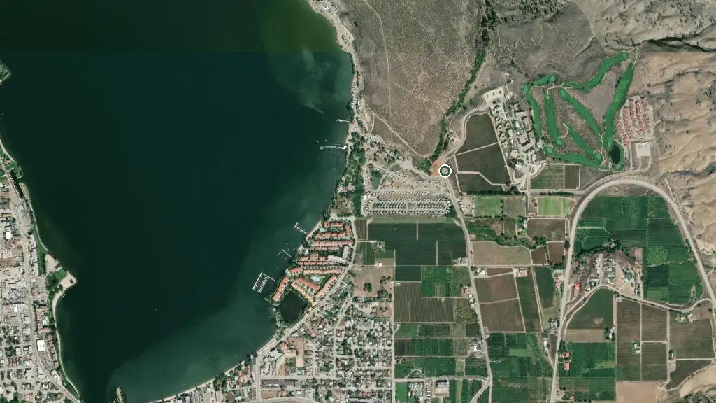 Aerial view of Nk'MIP (Inkameep) Campground and RV Park and surroundings