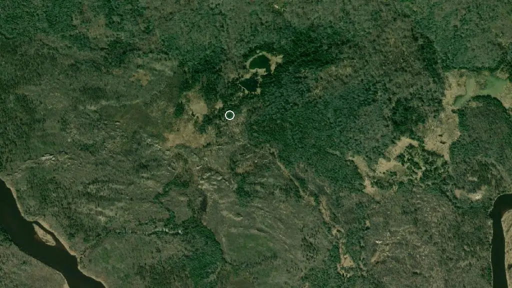 Aerial view of Whitemud Falls Wildland Provincial Park and surroundings