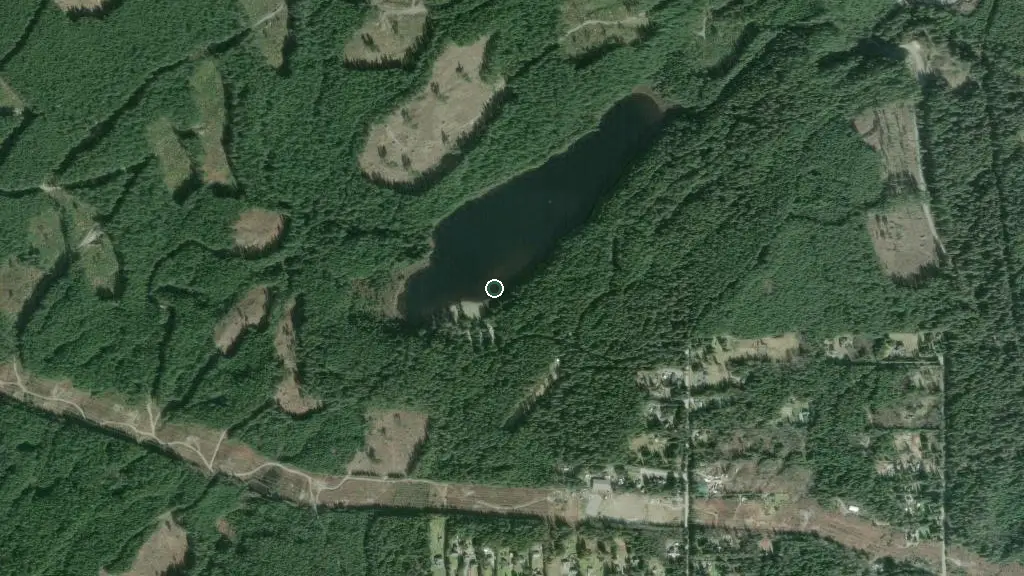 Aerial view of Rolley Lake Provincial Park and surroundings