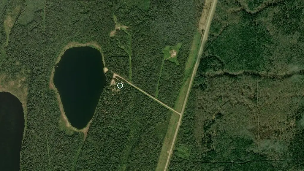 Aerial view of Twin Lakes Provincial Recreation Area and surroundings