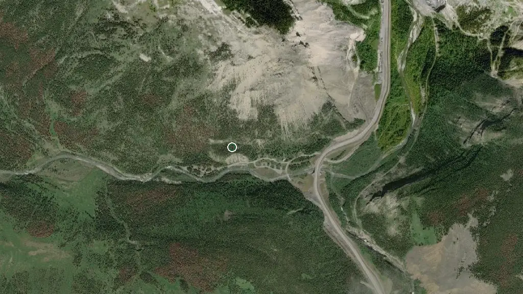 Aerial view of Whitehorse Creek Provincial Recreation Area and surroundings