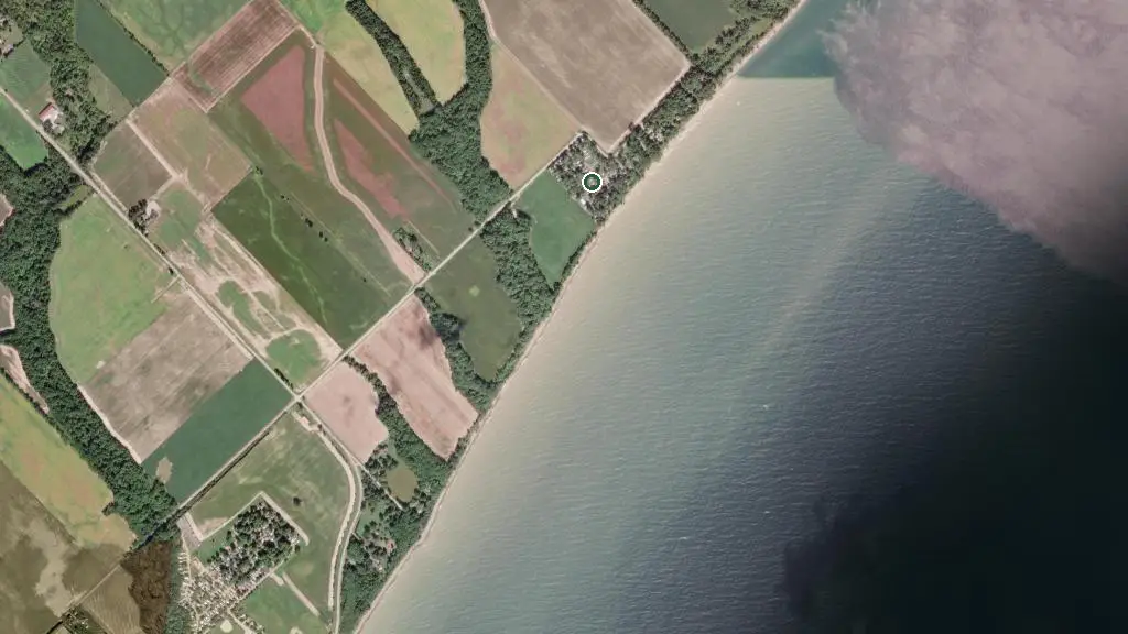 Aerial view of Rondeau Shores Trailer Park and surroundings