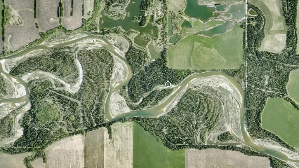 Aerial view of Markerville Natural Area and surroundings