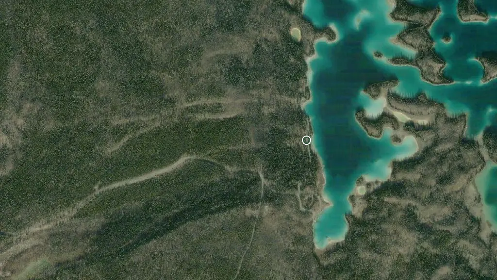 Aerial view of Tā Ch'ilā Park [a.k.a. Boya Lake Park] and surroundings