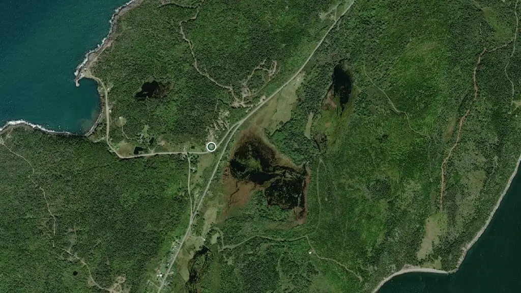 Aerial view of Whale Cove Campground and surroundings