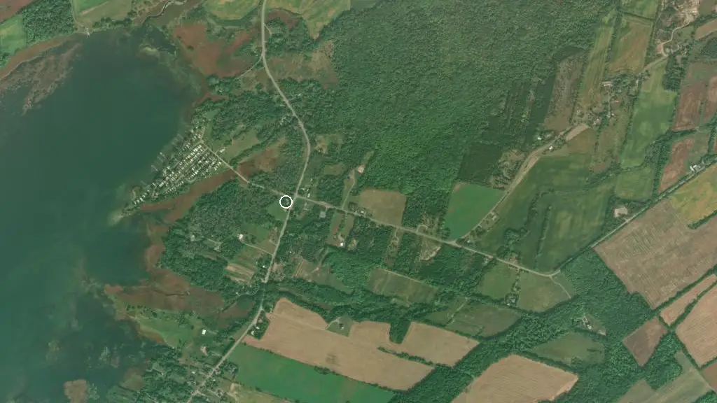Aerial view of Hideaway Trailer Park and surroundings