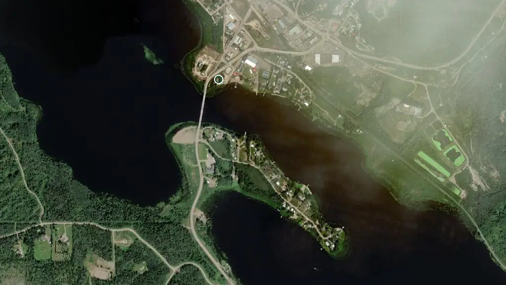 Aerial view of Burns Lake Village Campground and surroundings