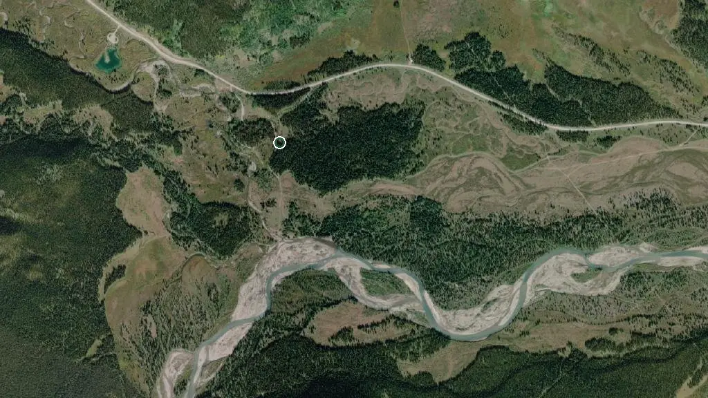 Aerial view of Elk Creek Provincial Recreation Area and surroundings