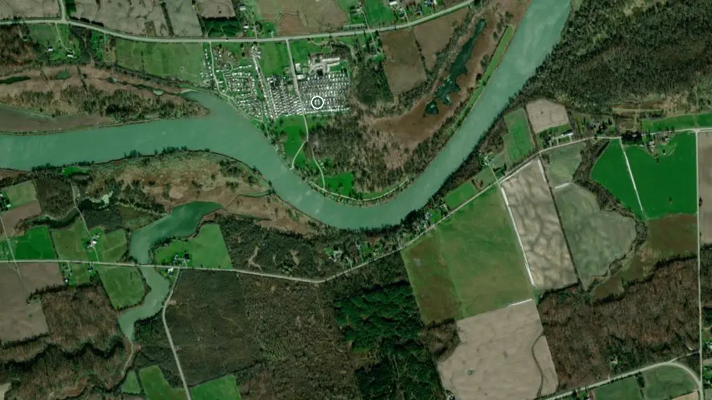 Aerial view of Grand River Cottage & RV Resort and surroundings