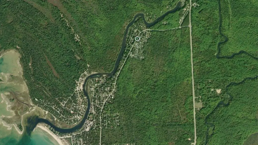 Aerial view of Sauble River Family Camp and surroundings