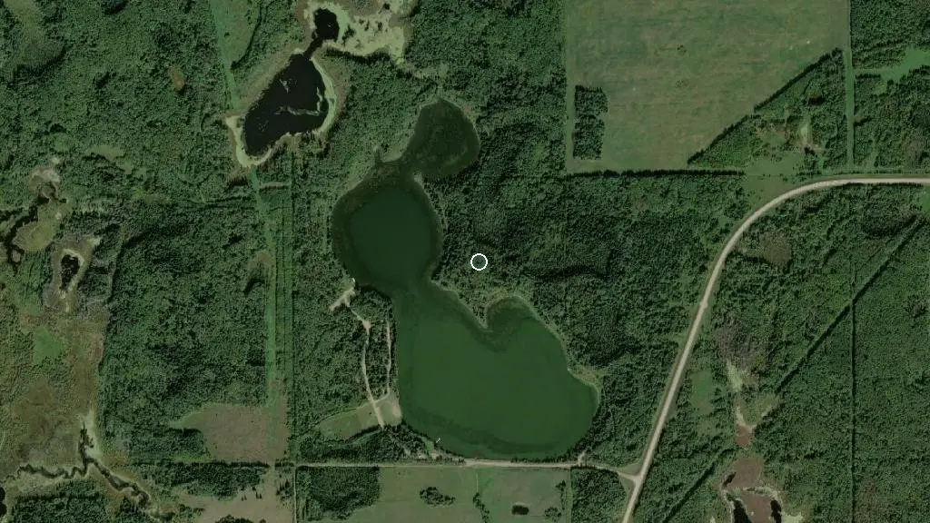 Aerial view of Figure Eight Lake Provincial Recreation Area and surroundings
