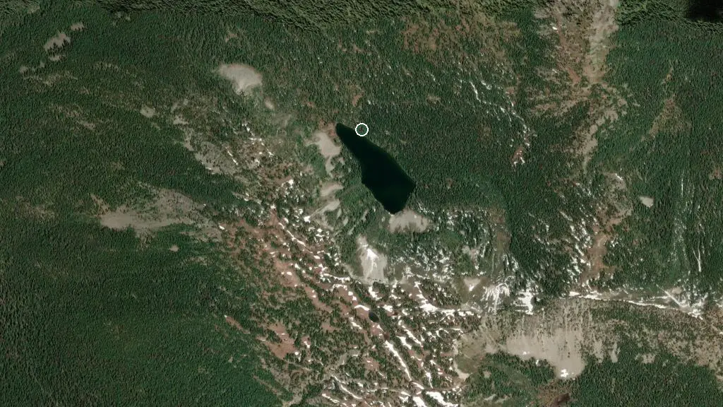 Aerial view of Nicomen Lake Wilderness Campsite - E.C. Manning Provincial Park and surroundings