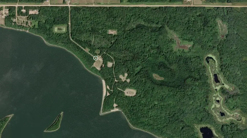 Aerial view of Beaver Lake Provincial Group Campground and surroundings