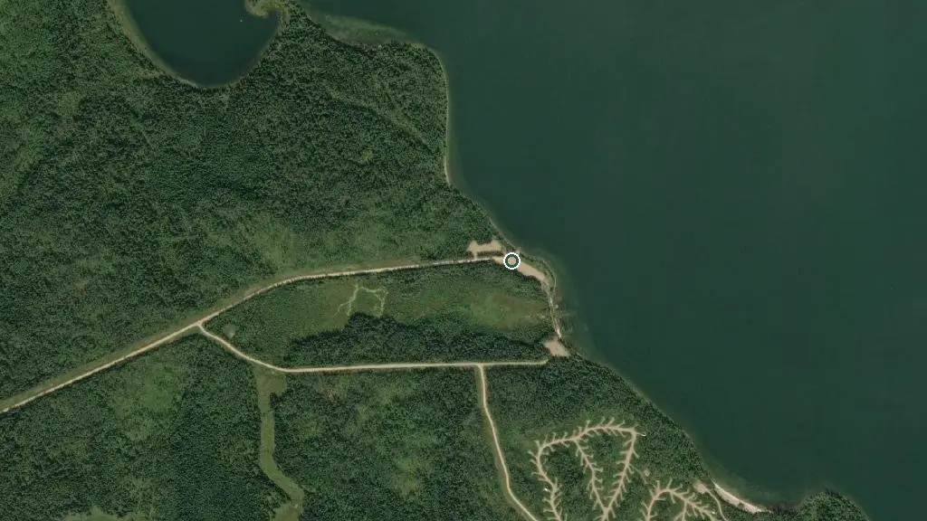 Aerial view of Pinehurst Lake Campground, Lakeland Provincial Recreation Area and surroundings