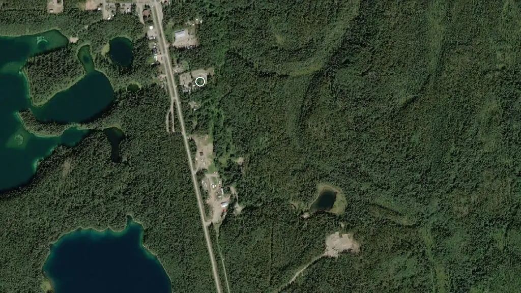 Aerial view of Dease Lake RV Park and surroundings