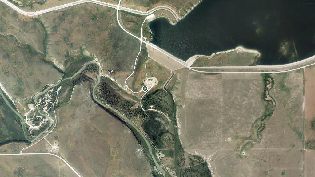 Aerial view of Pine Coulee Campground - Group Sites and surroundings