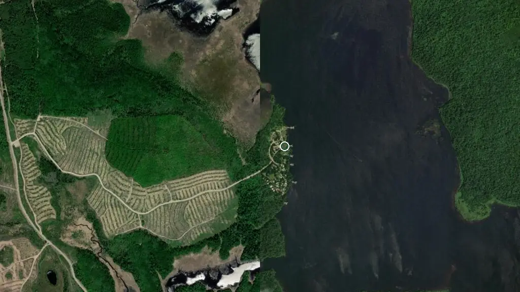 Aerial view of Pourvoirie Tawanipi and surroundings