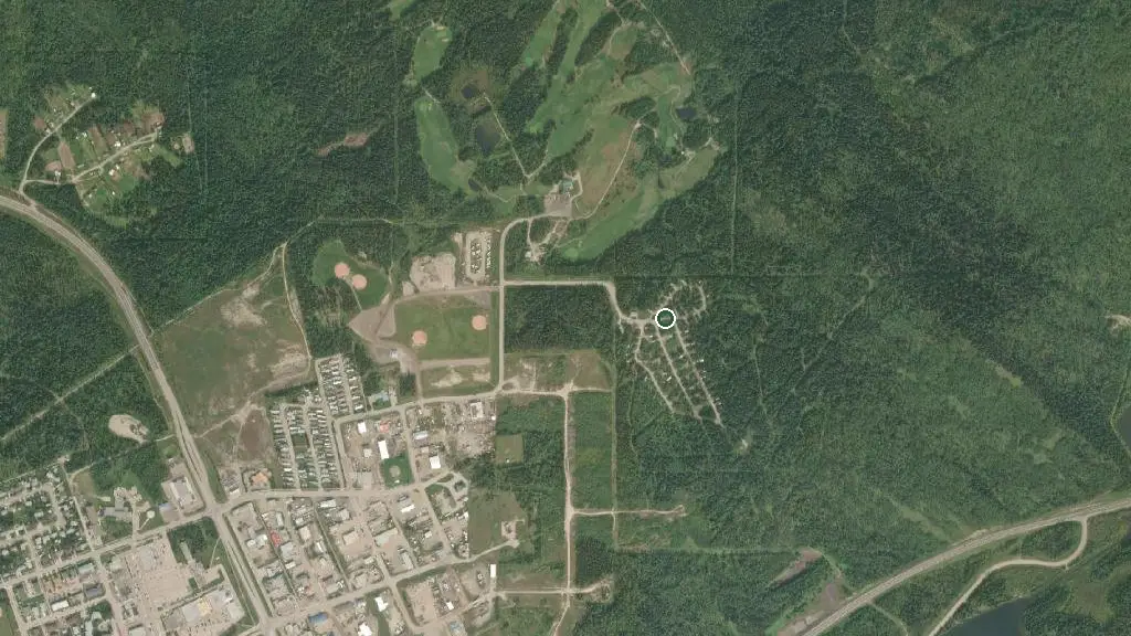 Aerial view of Grande Cache Campground and surroundings