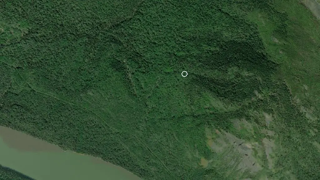 Aerial view of Liard River Hot Springs Provincial Park and surroundings