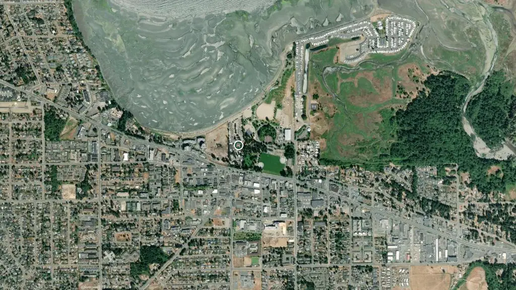 Aerial view of Tiny Home Park Parksville and surroundings