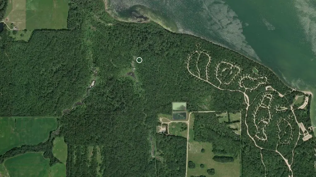 Aerial view of Pigeon Lake Provincial Park and surroundings