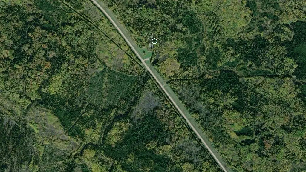 Aerial view of Trapper Lea's Cabin Provincial Recreation Area and surroundings