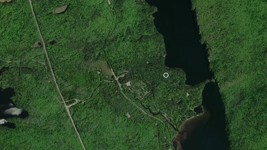Aerial view of Bon Echo Sawmill Bay Campground and surroundings
