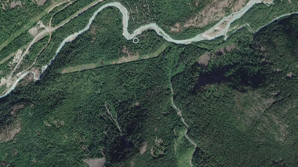 Aerial view of Nairn Falls Provincial Park and surroundings