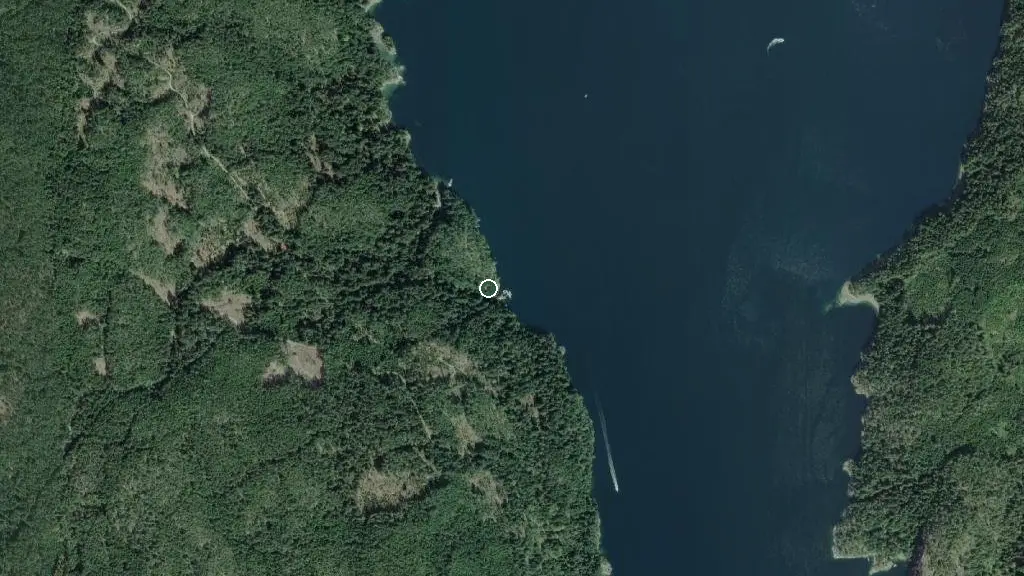 Aerial view of Surge Narrows Lodge / Discovery Islands Lodge and surroundings