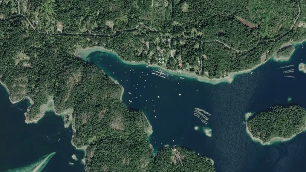 Aerial view of Gorge Harbour Marina Resort and surroundings