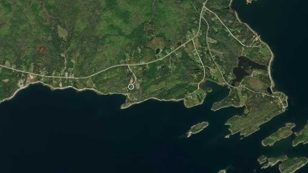 Aerial view of Norse Cove Camping and Kayak Centre and surroundings