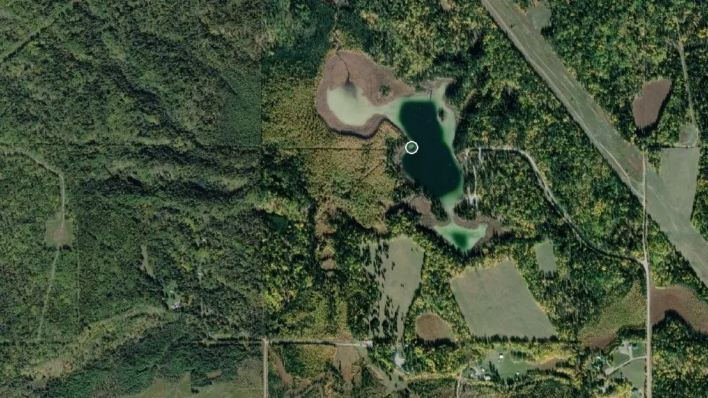 Aerial view of Phyllis Lake Provincial Recreation Area and surroundings
