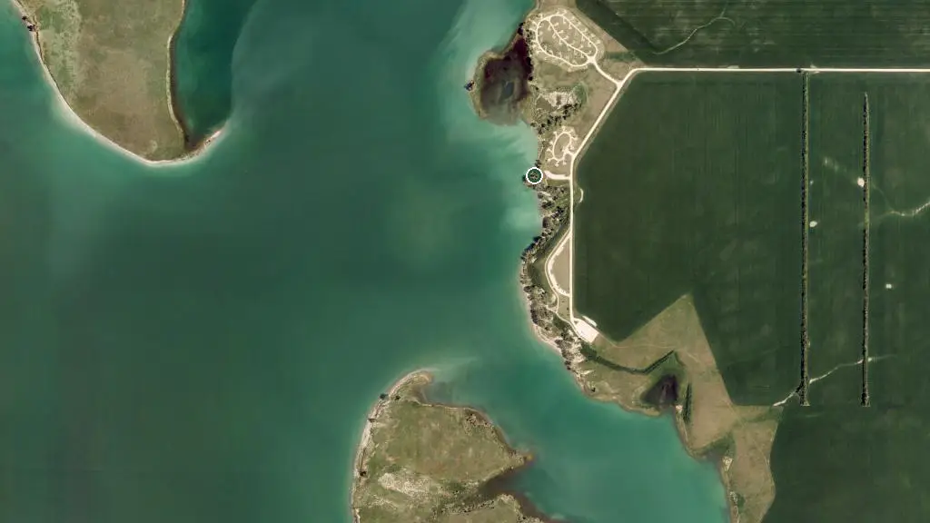 Aerial view of Wally's Beach Campground and surroundings
