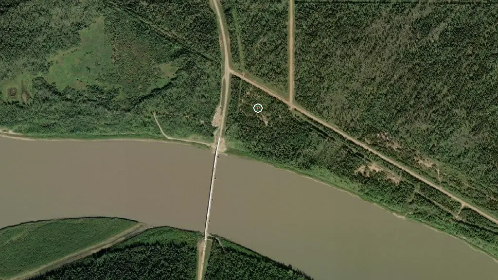 Aerial view of Fort Vermilion Bridge Campground and surroundings