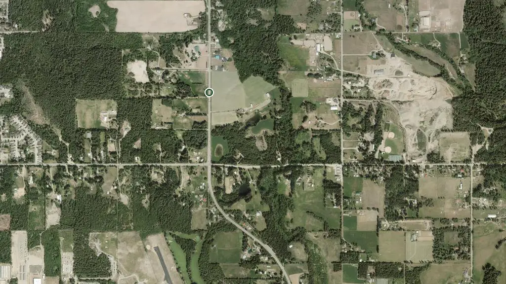 Aerial view of Salmon Arm Camping Resort and surroundings