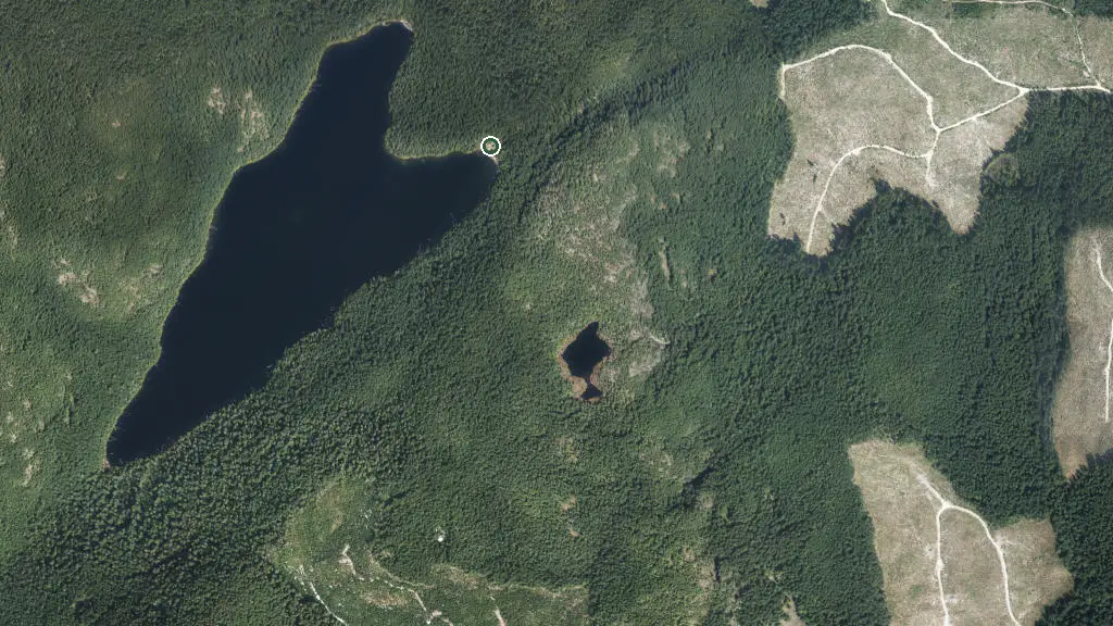 Aerial view of Confederation Lake Hut and surroundings
