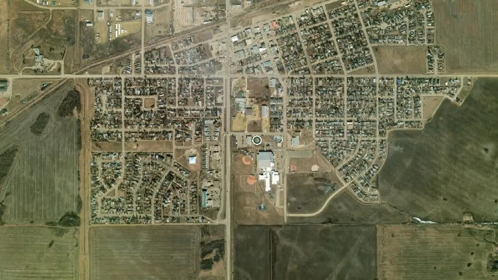 Aerial view of Grimshaw Elks City RV Park and surroundings