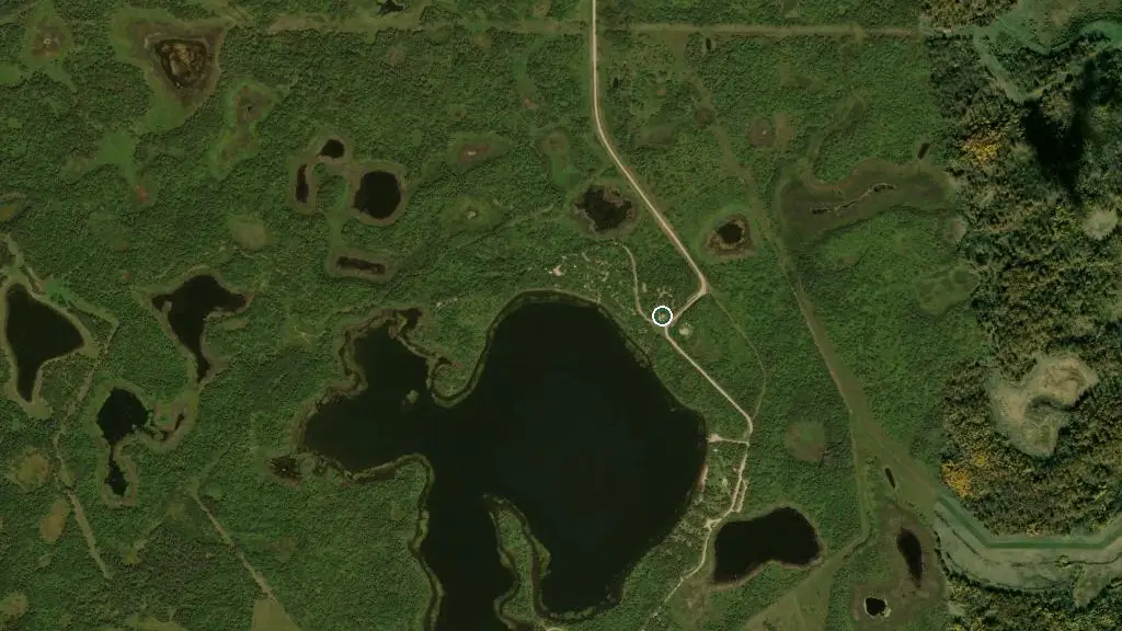 Aerial view of Turtle Mountain Provincial Park - William Lake Campground and surroundings