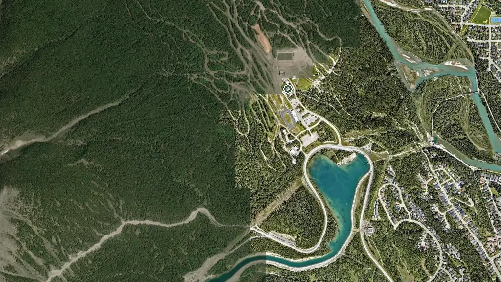 Aerial view of Dawson Provincial Recreation Area and surroundings