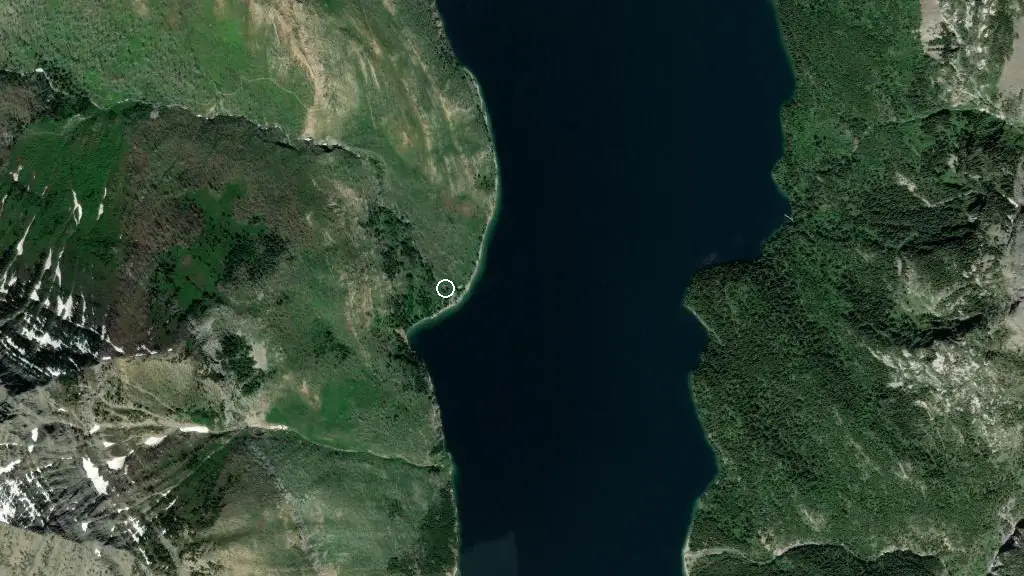 Aerial view of Bertha Bay Backcountry Campground and surroundings