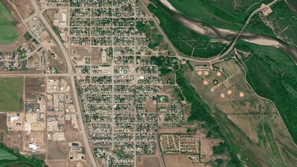 Aerial view of Battleford Eiling Kramer Campground and surroundings