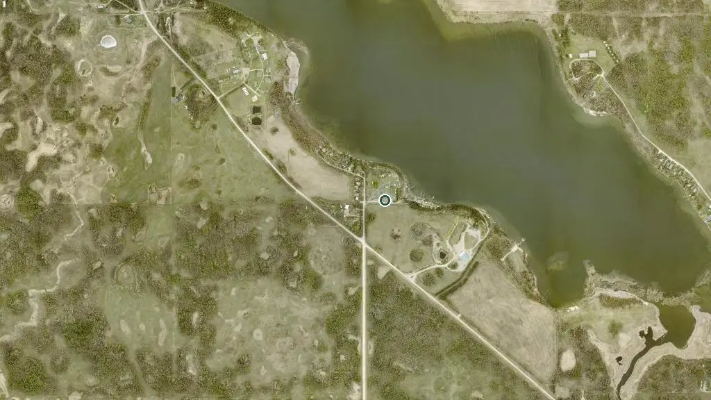 Aerial view of Spruce Bay Resort and surroundings