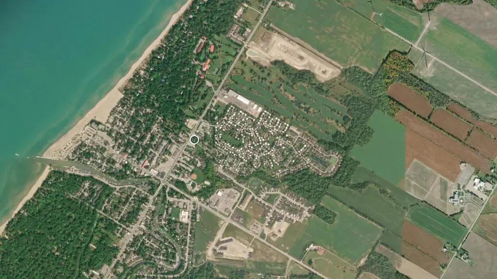 Aerial view of Green Haven Trailer Park and surroundings