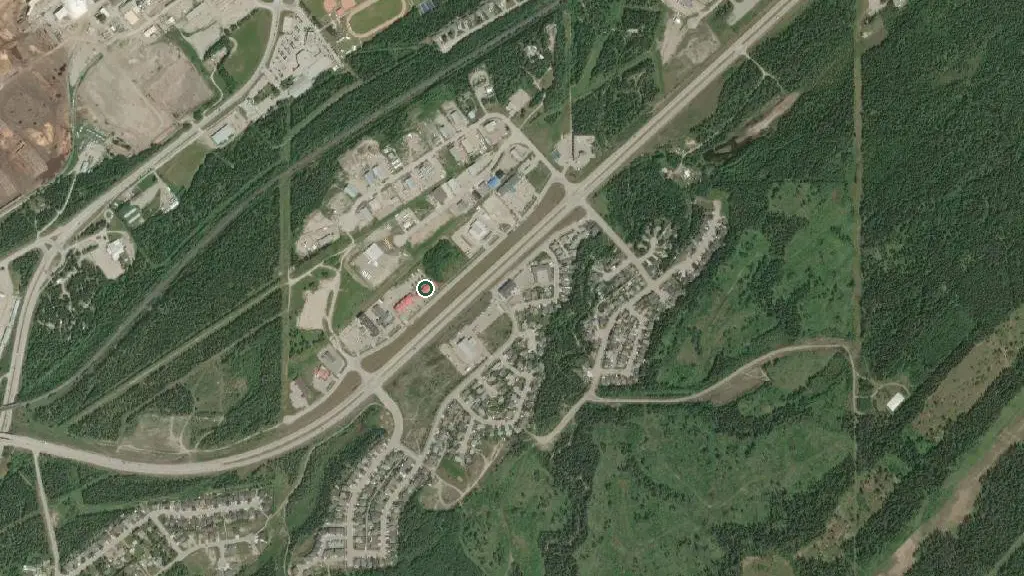 Aerial view of The Kanata Hinton RV Park and surroundings