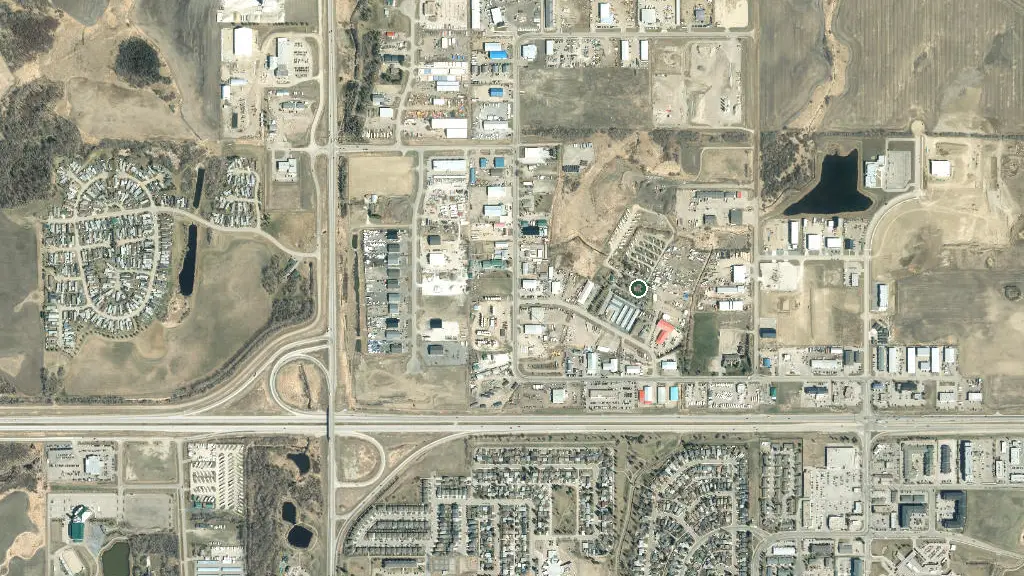 Aerial view of Stony Plain Lions Campground and surroundings