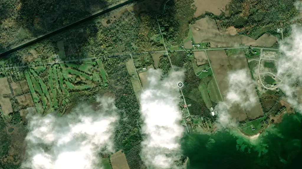 Aerial view of North Shore RV Park and surroundings