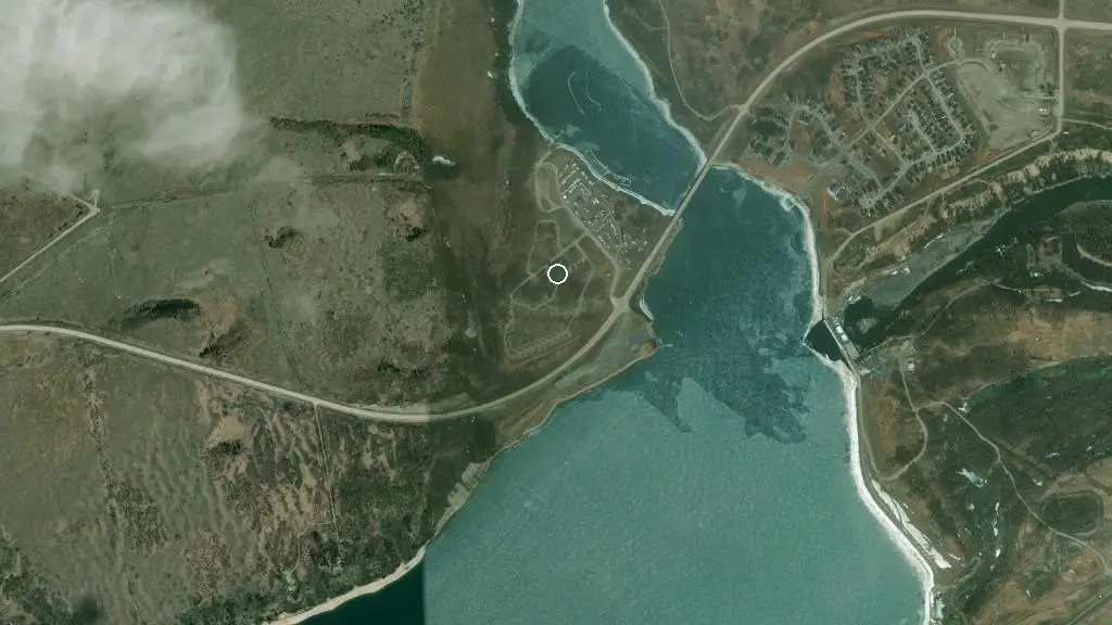 Aerial view of Ghost Reservoir Provincial Recreation Area and surroundings