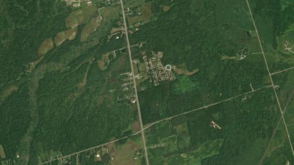 Aerial view of Vlahos Trailer Park and surroundings