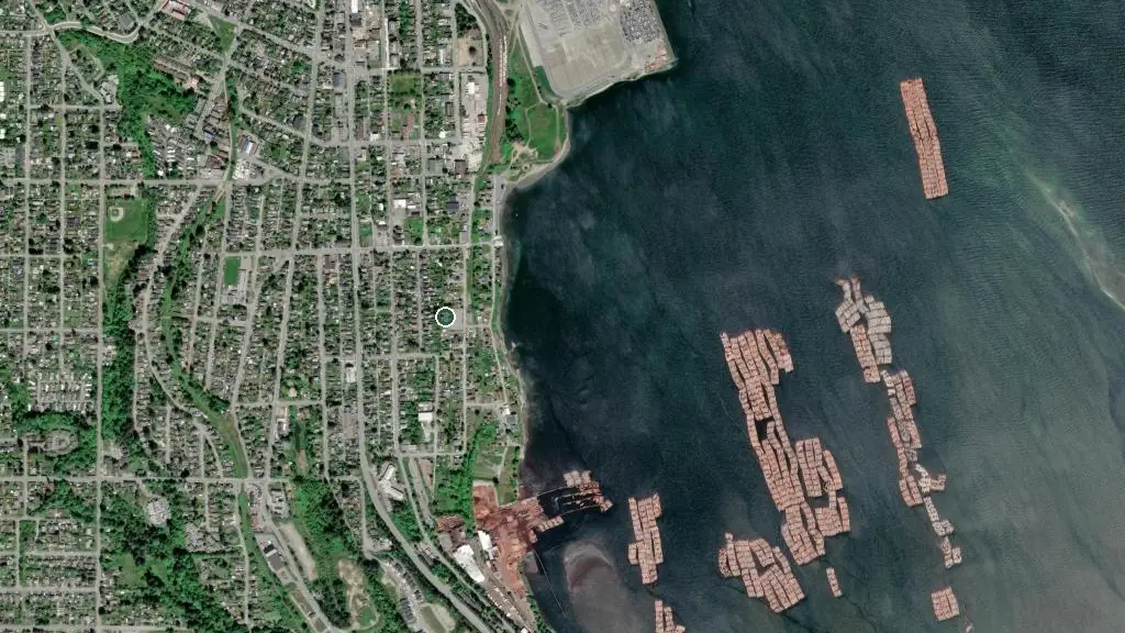 Aerial view of Newcastle Island Prov Marine Park and surroundings