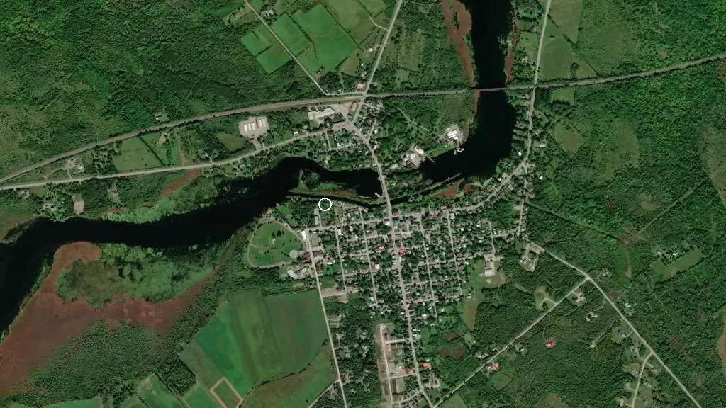 Aerial view of Merrickville Lions Club Campground and surroundings